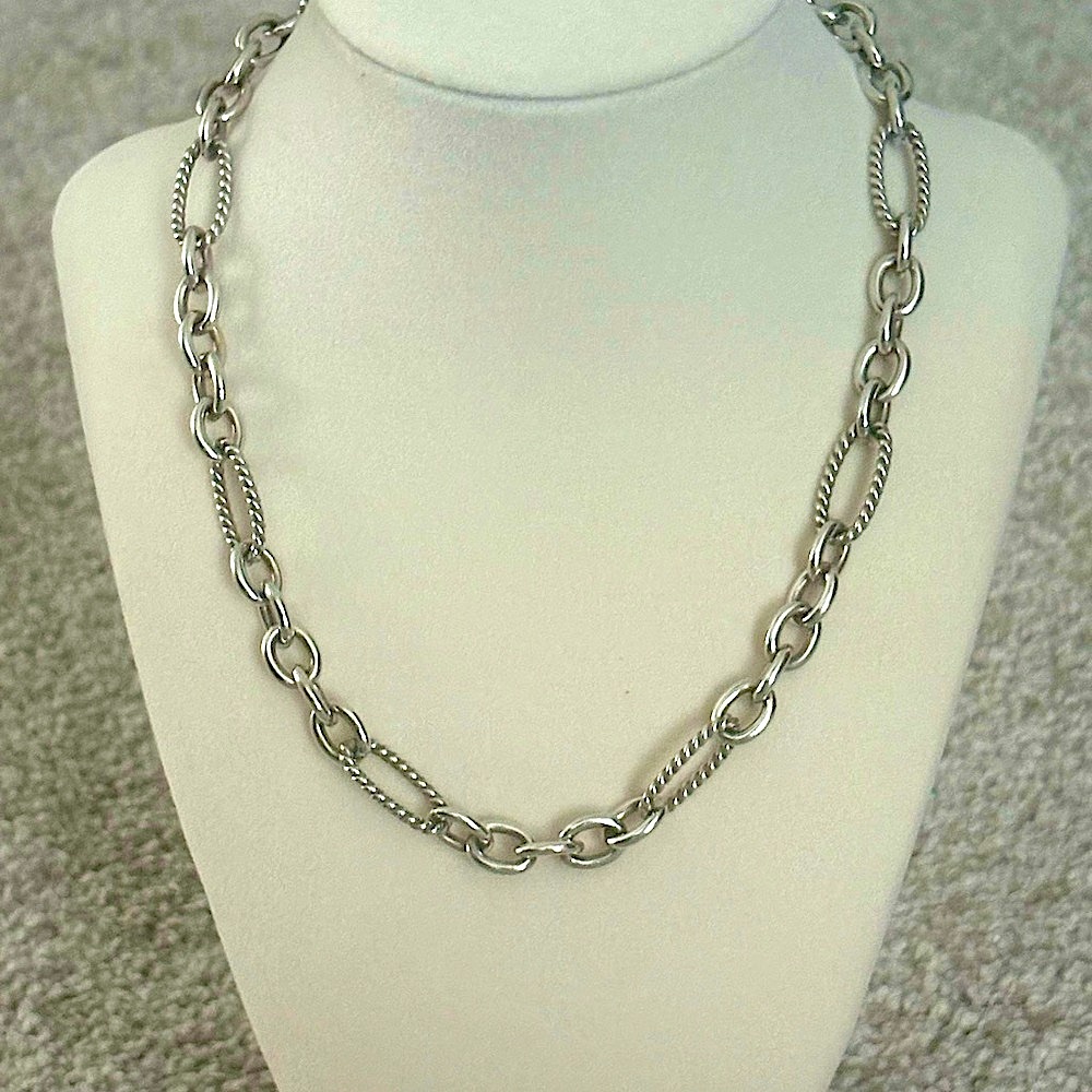 David Yurman 18 inch sterling silver and 18k Figaro oval link necklace.